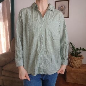 Cato Green And White Striped Button Down With Bow Details Size Large